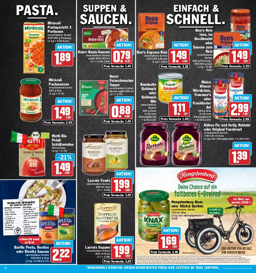 Aktueller Prospekt Aez - Prospekte - von 09.10 bis 14.10.2023 - strona 10 - produkty: AEZ, backofen, barilla, beutel, bio, bonduelle, bonduelle goldmais, brot, ciabatta, eis, elle, erde, feinschmecker, frankfurter, genovese, gewinnspiel, gin, Goldmais, goldmais oder, grill, gurke, gurken, hengstenberg, Käse, knoblauch, knorr, kochbeutel, Kraut, Kühne, mac, mais, meica, Mirácoli, mit knoblauch, Mutti, Ofen, olive, oliven, olivenöl, pasta, Pastagericht, pesto, pfanne, pfeffer, reis, rotkohl, salz, sauce, saucen, suppe, suppen, Ti, tomate, tomaten, weck, wiener, wiener würstchen, würstchen, ziegenkäse, zitrone, ZTE