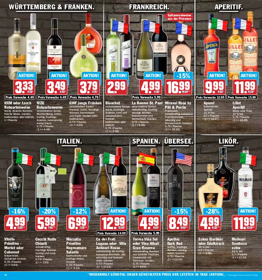 Aktueller Prospekt Aez - Prospekte - von 09.10 bis 14.10.2023 - strona 14 - produkty: amaro, aperitif, aperol, Bau, cabernet, chia, chianti, eier, eierlikör, eis, ente, finesse, flasche, frucht, früchte, früchten, kirsch, likör, lillet, merl, merlot, Molinari, primitivo, rebsortenweine, reis, roséwein, sambuca, Ti, wein, weine, ZTE