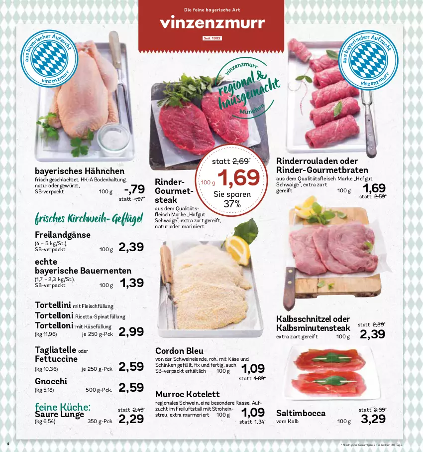 Aktueller Prospekt Aez - Prospekte - von 09.10 bis 14.10.2023 - strona 4 - produkty: auer, Bau, Bauer, braten, cin, cordon bleu, eis, elle, ente, fleisch, gewürz, gnocchi, hofgut, kalbsschnitzel, Käse, kotelett, küche, natur, reis, ricotta, rind, rinder, Rinderroulade, rinderrouladen, rouladen, schinken, schnitzel, schwein, schweine, spinat, steak, tagliatelle, Ti, torte, tortellini, tortelloni, tuc, wein, weine, ZTE