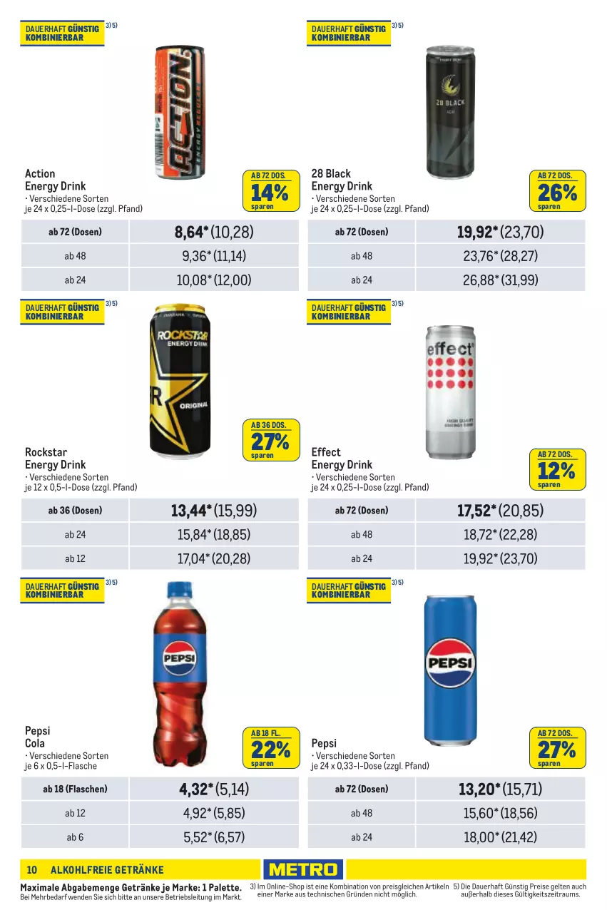 Aktueller Prospekt Metro - Händler Journal - von 11.07 bis 24.07.2024 - strona 10 - produkty: auer, cola, drink, Effect, eis, energy drink, flasche, getränk, getränke, lack, Palette, pepsi, Pepsi Cola, reis, Rockstar, Ti