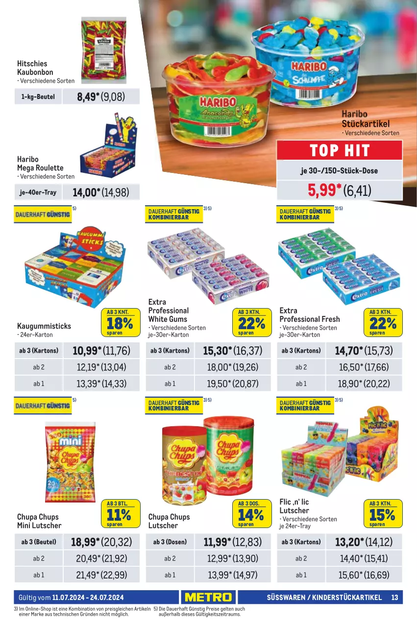 Aktueller Prospekt Metro - Händler Journal - von 11.07 bis 24.07.2024 - strona 13 - produkty: auer, beutel, chupa, chupa chups, eis, haribo, kaugummi, Kinder, Lutscher, reis, süsswaren, Ti