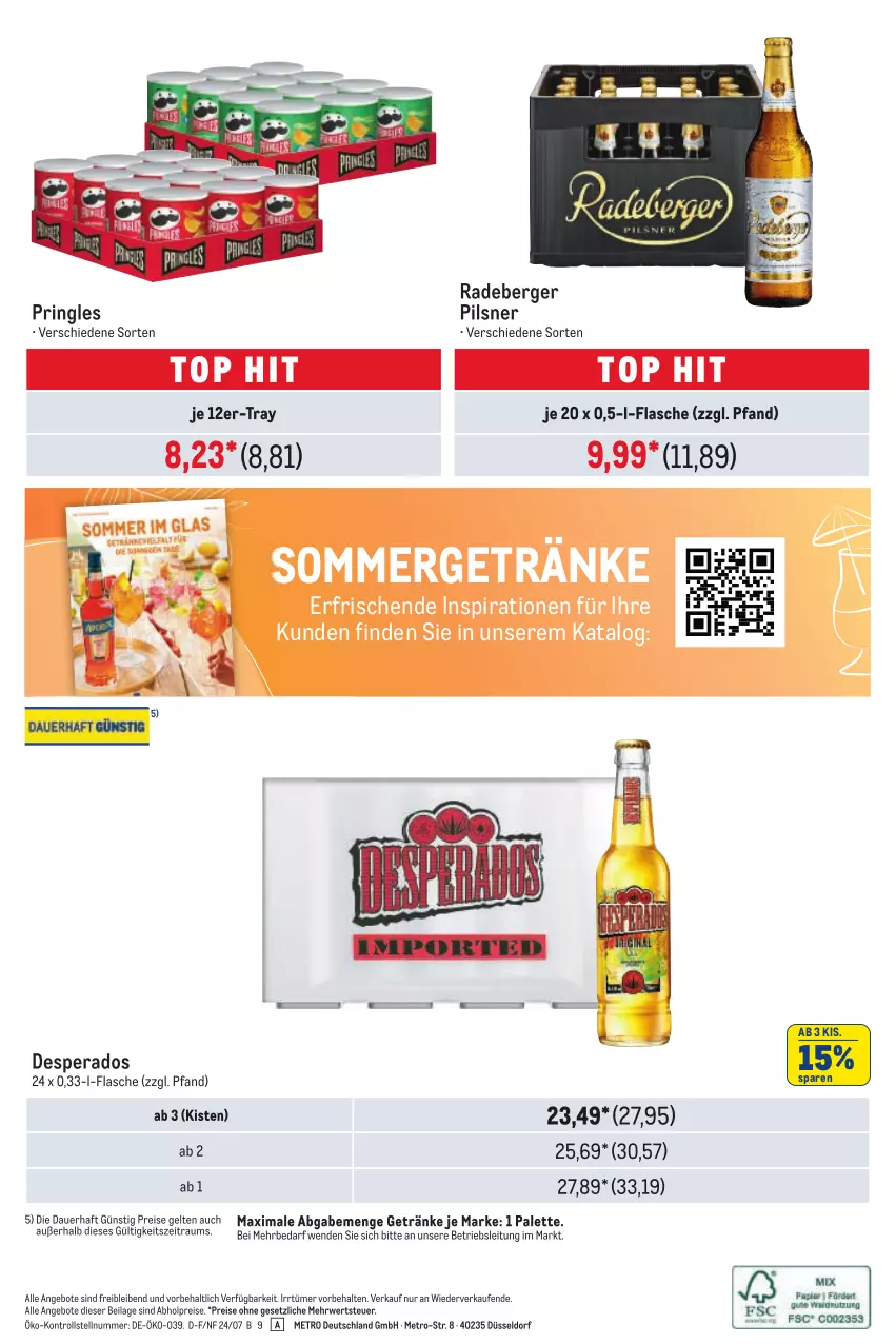 Aktueller Prospekt Metro - Händler Journal - von 11.07 bis 24.07.2024 - strona 24 - produkty: abholpreise, angebot, angebote, auer, Berger, desperados, eis, flasche, getränk, getränke, ilag, Metro, Palette, pils, pilsner, pringles, radeberger, radeberger pilsner, reis, ring, rwe, sommergetränke, Ti