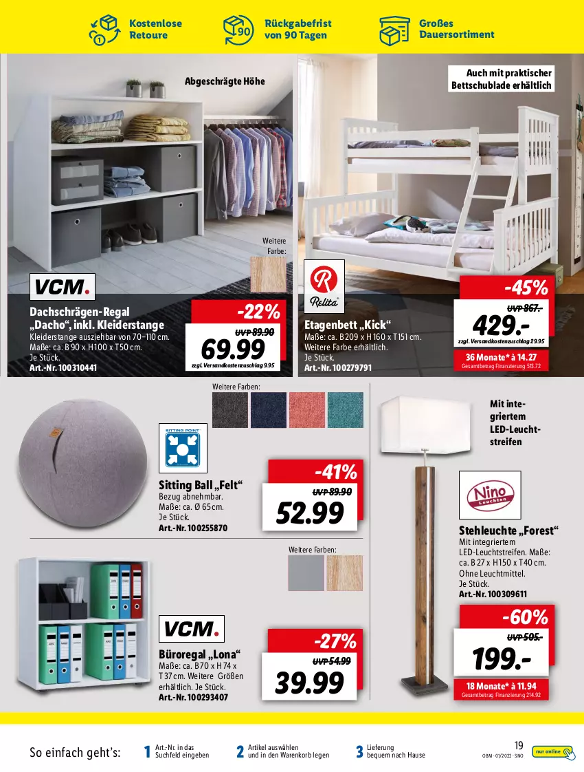 Aktueller Prospekt Lidl - Aktuelle Onlineshop-Highlights - von 01.01 bis 31.01.2022 - strona 19 - produkty: auer, ball, bett, Etagenbett, kleid, kleider, korb, Leuchte, leuchtmittel, ndk, regal, reifen, stehleuchte, Ti, tisch