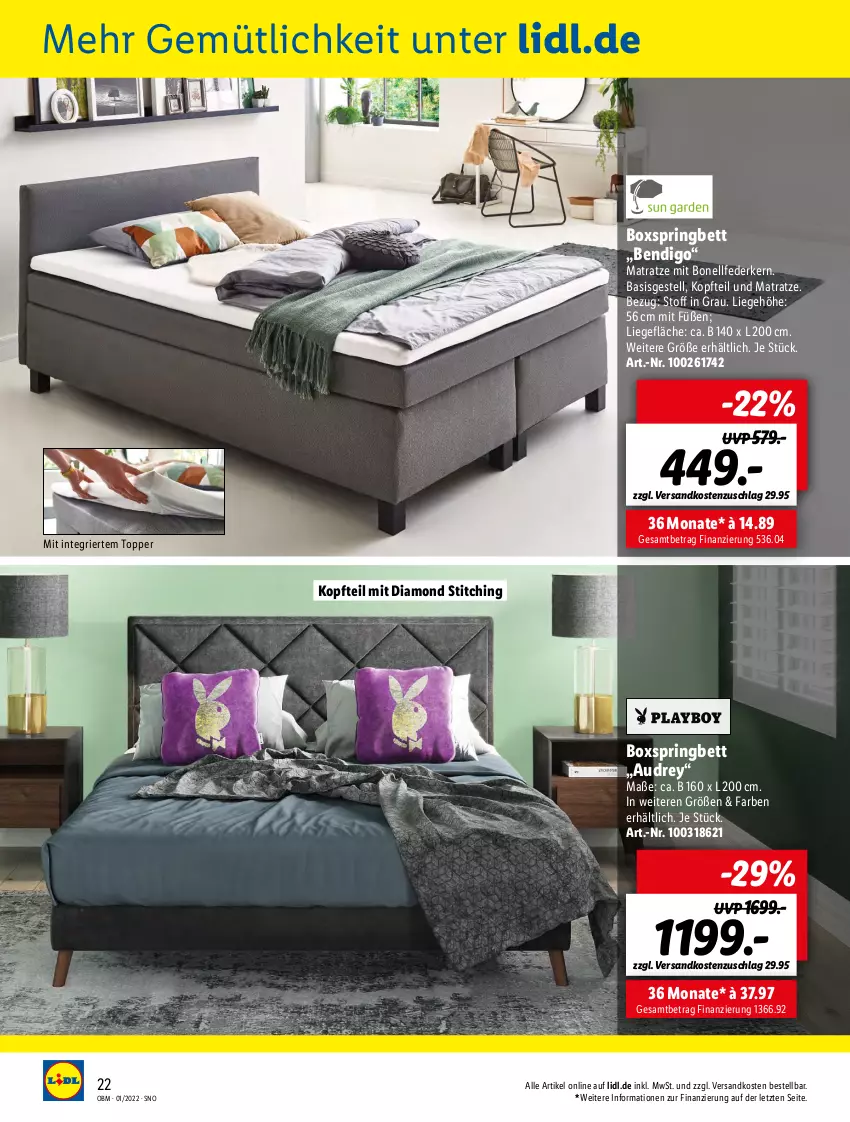 Aktueller Prospekt Lidl - Aktuelle Onlineshop-Highlights - von 01.01 bis 31.01.2022 - strona 22 - produkty: bett, boxspringbett, federkern, Liege, matratze, ndk, ring, Ti, topper, und matratze, ZTE