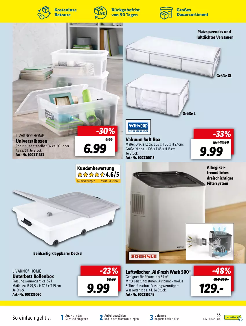 Aktueller Prospekt Lidl - Aktuelle Onlineshop-Highlights - von 01.01 bis 31.01.2022 - strona 35 - produkty: auer, auto, bett, decke, Deckel, eis, korb, Luftwäscher, reis, Rollenbox, Ti, timer, wasser, wassertank