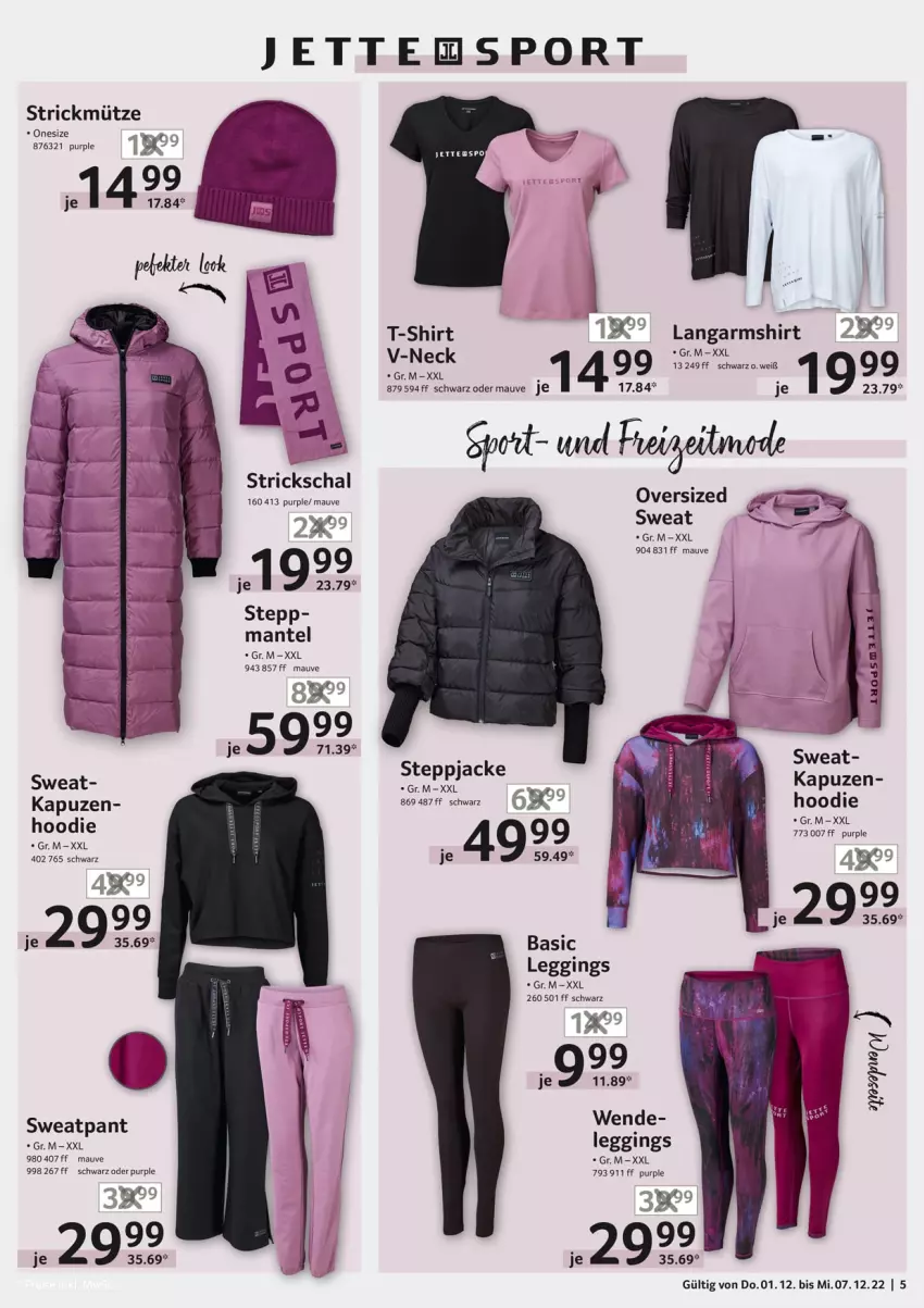 Aktueller Prospekt Selgros - Nonfood - von 01.12 bis 07.12.2022 - strona 5 - produkty: gin, Jacke, Langarmshirt, leggings, Mantel, Mütze, shirt, Sport, Steppjacke, T-Shirt, Ti