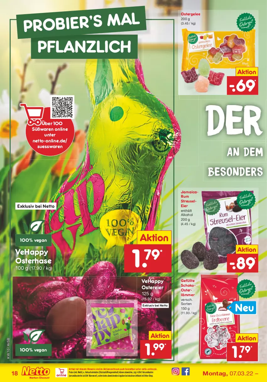 Aktueller Prospekt Netto Marken-Discount - Filial-Angebote - von 07.03 bis 12.03.2022 - strona 18 - produkty: alkohol, eier, eis, gelee, ndk, reis, rum, schoko, Ti, versandkostenfrei