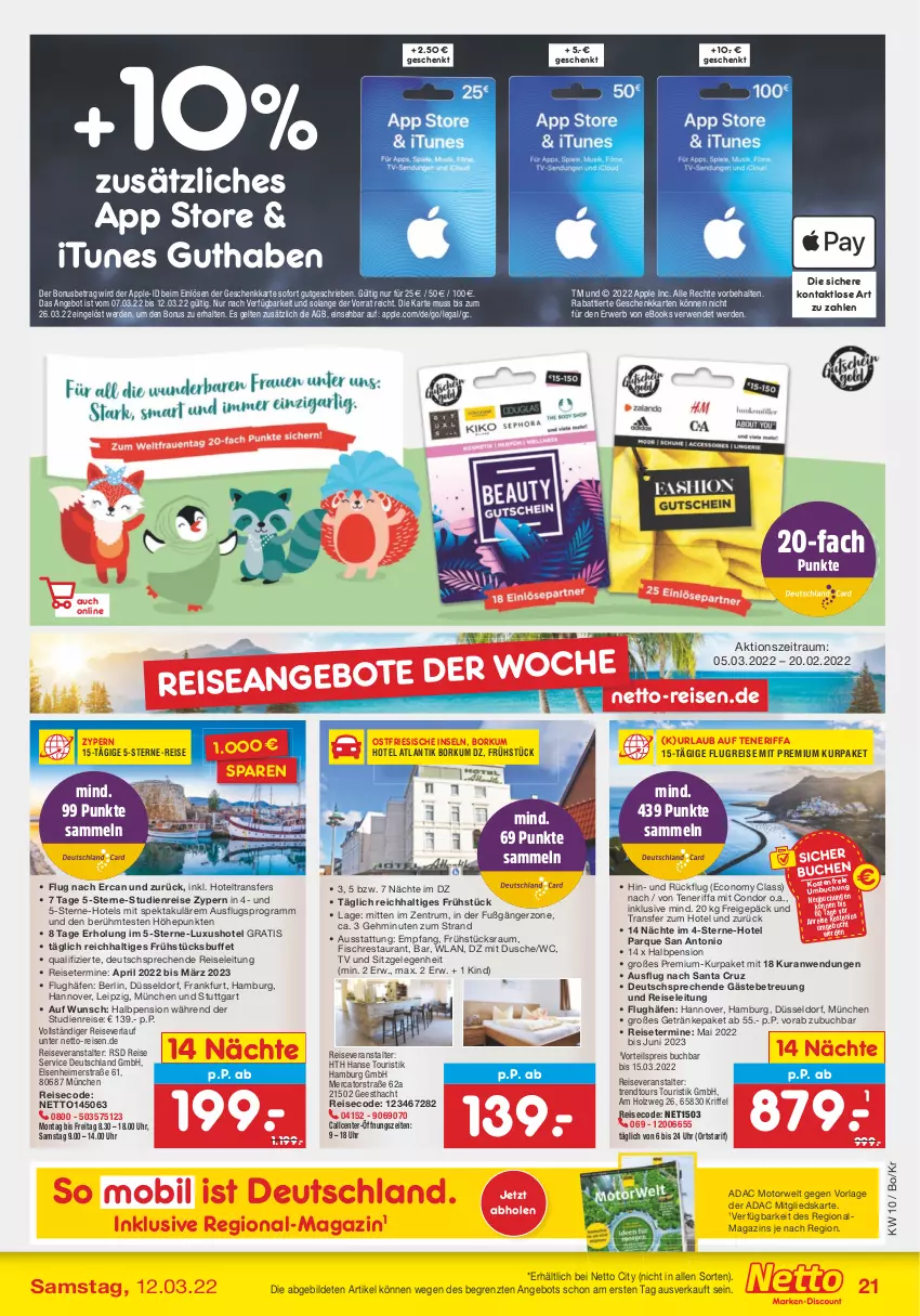 Aktueller Prospekt Netto Marken-Discount - Filial-Angebote - von 07.03 bis 12.03.2022 - strona 21 - produkty: angebot, Apple, buch, dusche, eimer, eis, ente, erde, fisch, getränk, getränke, Holz, magazin, pril, reis, reiseveranstalter, reiseverlauf, rum, rwe, Ti, trendtours touristik gmbh, uhr, usb, vorteilspreis, ZTE