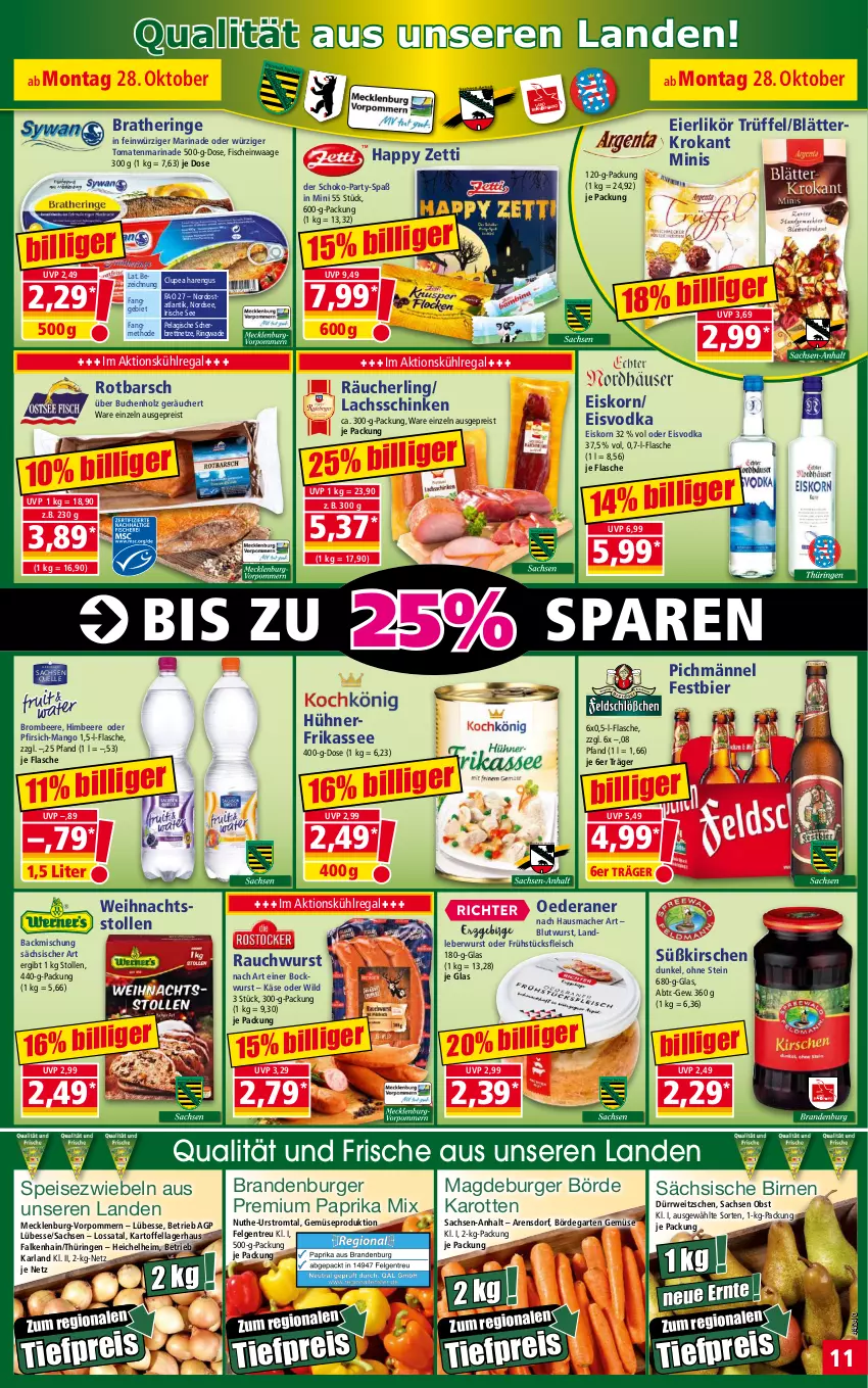 Aktueller Prospekt Norma - Norma - von 28.10 bis 04.11.2024 - strona 11 - produkty: arla, backmischung, beere, bier, Birnen, bockwurst, Bratheringe, brombeere, buch, burger, eier, eierlikör, eis, elle, felgen, fisch, fische, flasche, fleisch, frühstücksfleisch, Garten, Hausmacher, hering, himbeer, himbeere, Holz, hühner, karotten, kartoffel, Käse, kirsch, kirsche, kirschen, korn, kühlregal, lachs, lachsschinken, landleberwurst, leberwurst, LG, likör, mac, mango, marinade, nerf, Nordsee, obst, paprika, paprika mix, pfirsich, Rauch, Räucherling, regal, reis, ring, Rotbarsch, rwe, sac, schinken, schoko, Speisezwiebeln, Stollen, Ti, tiefpreis, tomate, tomaten, Trüffel, vodka, Waage, Wild, wurst, zwiebel, zwiebeln