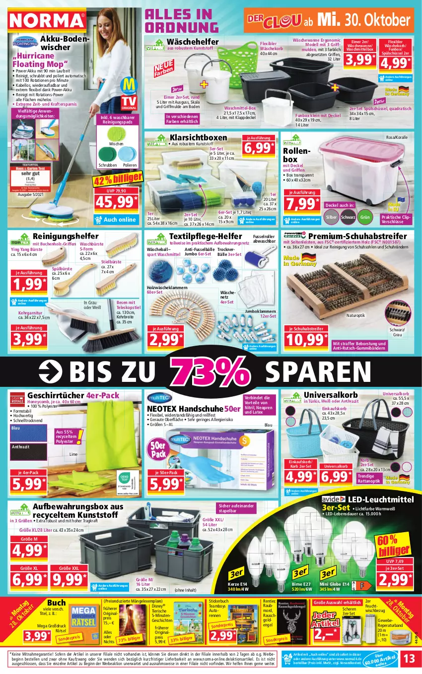 Aktueller Prospekt Norma - Norma - von 28.10 bis 04.11.2024 - strona 13 - produkty: akku, auer, aufbewahrungsbox, auto, ball, Bebe, bodenwischer, Brei, buch, bürste, decke, Deckel, dell, disney, eimer, einkaufskorb, eis, elle, Engel, garnitur, geschirr, geschirrtücher, gin, handschuhe, Holz, jumbo, Kehrgarnitur, kerze, Klammern, Klarsichtbox, korb, kraft, lamm, leuchtmittel, Mode, natur, ndk, quad, Reinigung, reis, ring, Rollenbox, Roller, Schere, schuhe, schüssel, Stickerbuch, Teleskop, teleskopstiel, Ti, tisch, Trockner, tücher, uhr, Wanne, wäschekorb, waschmittel, weber, ZTE