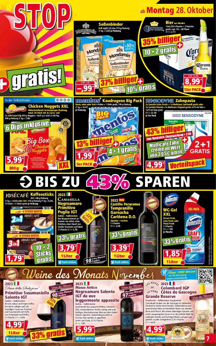 Aktueller Prospekt Norma - Norma - von 28.10 bis 04.11.2024 - strona 7 - produkty: amaro, asti, auer, beere, beeren, bier, bio, biozidprodukte, chicken nuggets, creme, curry, cuvée, dip, Egger, eis, ente, fanta, Feigen, flasche, fleisch, frucht, früchte, früchten, Germ, gewürz, gin, grill, Hähnchenfleisch, johannisbeere, Johannisbeeren, kaffee, kakao, kirsch, kirsche, lamm, Leuchte, leuchten, limette, Mett, mint, nuggets, pasta, pfeffer, pfirsich, primitivo, Rauch, reifen, rwe, saft, schoko, schokolade, Soße, steak, südwest, tempranillo, Ti, tisch, trauben, vanille, wc-gel, wein, weine, Weste, zahnpasta