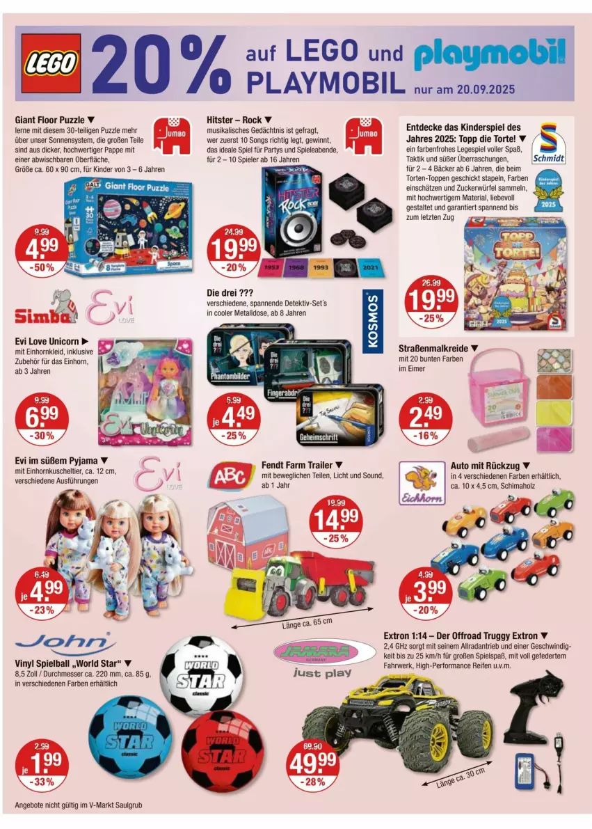 Aktueller Prospekt Vmarkt - Prospekte - von 18.09 bis 24.09.2025 - strona 20 - produkty: angebot, angebote, auto, ball, decke, eimer, Holz, Kinder, Kinderspiel, kleid, Kreide, LG, messer, playmobil, Puzzle, Pyjama, reifen, Ria, rwe, sim, simba, Spiele, Ti, torte, würfel, ZTE, zucker