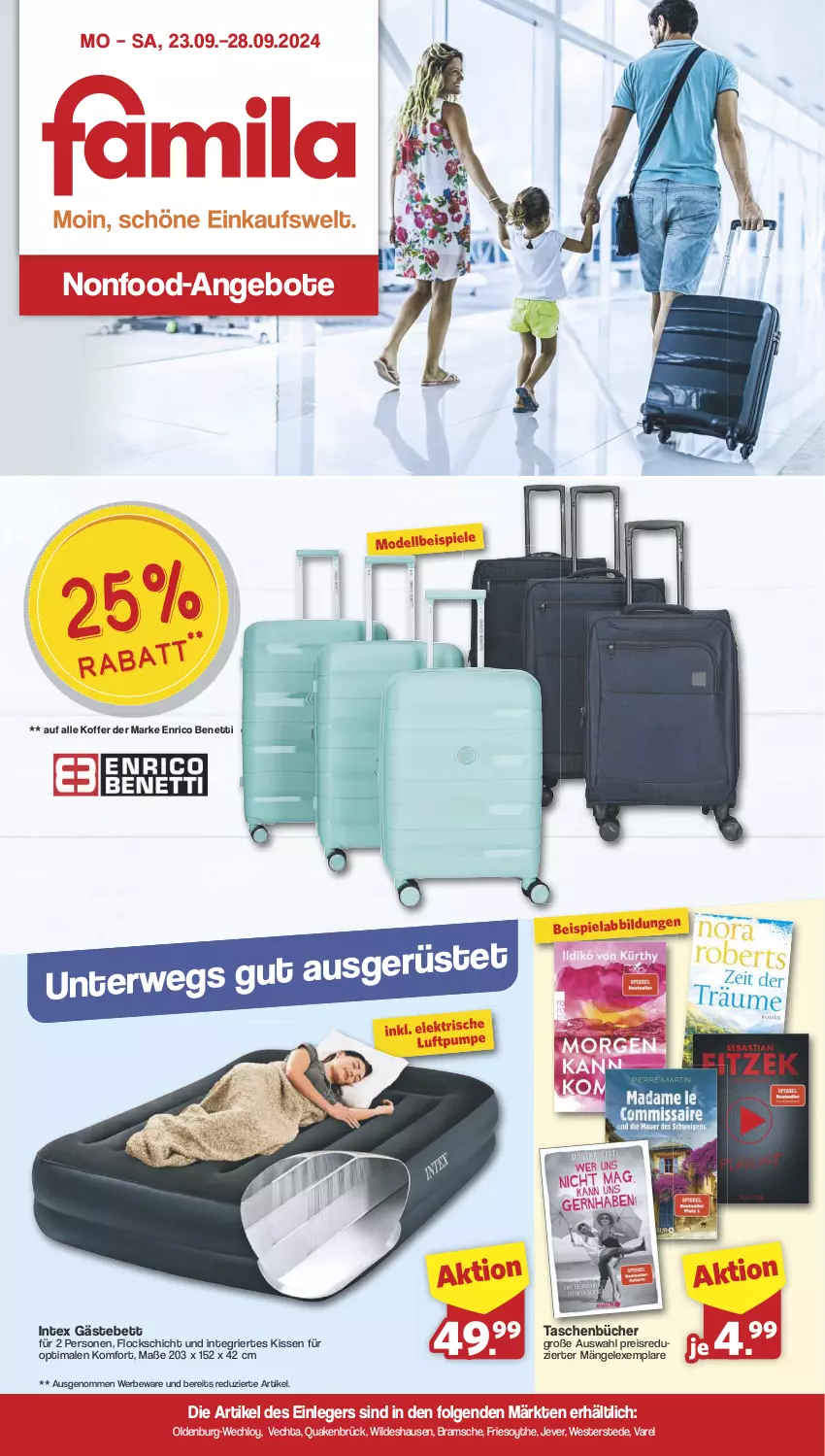 Aktueller Prospekt Famila - Prospekte - von 23.09 bis 28.09.2024 - strona 1 - produkty: angebot, angebote, beispielabbildung, bett, dell, eis, Gästebett, HP, jever, kissen, koffer, LG, Mode, reis, rel, Tasche, taschen, Ti, Weste, Wild