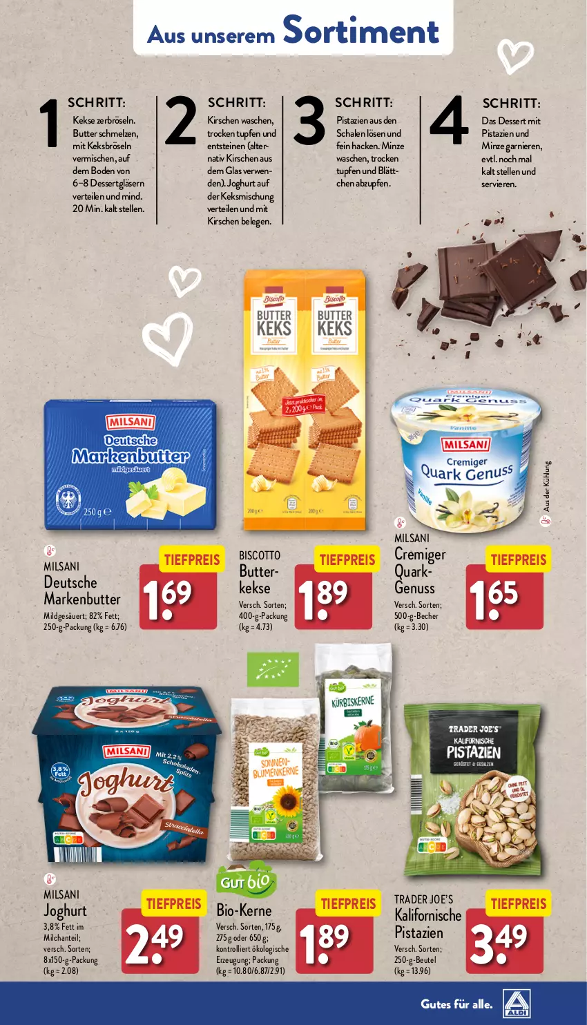 Aktueller Prospekt Aldi Nord - Von Montag - von 12.02 bis 17.02.2024 - strona 37 - produkty: Becher, beutel, bio, biscotto, butter, butterkeks, dessert, eis, elle, garnier, Gläser, joghur, joghurt, keks, kekse, kirsch, kirsche, kirschen, markenbutter, milch, minze, mit pistazien, nuss, pistazien, quark, reis, rwe, Schal, Schale, Ti, tiefpreis, trolli