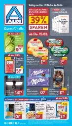 Gazetka promocyjna Aldi Nord - Von Montag - Gazetka - ważna od 17.02 do 17.02.2024 - strona 1 - produkty: aldi, aufstrich, beutel, brot, brotaufstrich, cracker, eis, erdnuss, fleisch, géramont, gin, hartweizen, hirtenkäse, Käse, lebensmittel, LG, milch, milka, nuss, olive, oliven, olivenöl, Rauch, reis, salat, salatherzen, schoko, schokolade, teigwaren, Ti, weichkäse, Yo, ZTE