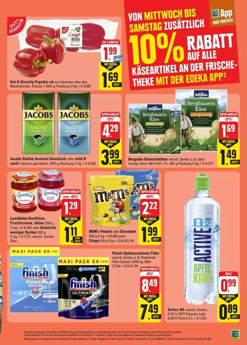 Aktueller Prospekt Edeka - Prospekte - von 25.05 bis 01.06.2024 - strona 31 - produkty: angebot, apfel, aufstrich, ball, bergader, cola, coupon, coupons, creme, deka, eis, Finish, flasche, frucht, gelee, jacobs, kaffee, Käse, käsescheiben, konfitüre, landliebe, mam, nuss, paprika, paprika rot, pet-flasche, powerball, rabatt-coupon, reis, spülmaschinen, Ti, ZTE, zucker