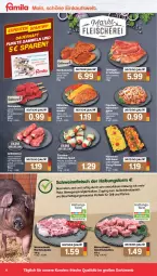 Gazetka promocyjna Famila - Prospekte - Gazetka - ważna od 13.08 do 13.08.2022 - strona 4 - produkty: auer, curry, eis, filet, filets, fleisch, für grill und pfanne, geschnetzeltes, gewürz, grill, grill und pfanne, Grillkäse, grillrippe, gyros, hirtenkäse, Käse, kotelett, küche, Küchen, lachs, mab, Nackensteak, nackensteaks, natur, pfanne, pute, Ria, saft, schwein, schweine, schweinefleisch, Schweinelachs, steak, steaks, Ti, tisch, und pfanne, wein, weine, Zelt, zucchini