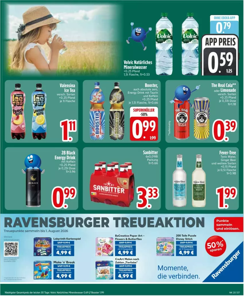 Aktueller Prospekt Edeka - Prospekte - von 11.05 bis 16.05.2026 - strona 19 - produkty: Alwa, binden, burger, butter, cola, disney, eier, eis, ente, fever-tree, flasche, Flowers, gin, ginger, ice tea, Kartenspiel, mineralwasser, Puzzle, ravensburger, reis, Ti, valensina, wasser, ZTE