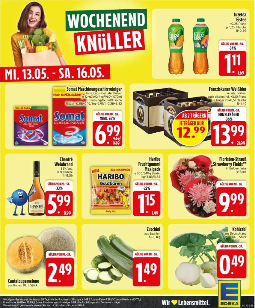 Aktueller Prospekt Edeka - Prospekte - von 11.05 bis 16.05.2026 - strona 25 - produkty: alkohol, beutel, bier, Cap, eis, eistee, flasche, franziskaner, frucht, fruchtgummi, fuzetea, geschirr, haribo, kohlrabi, lebensmittel, melone, reiniger, somat, tee, Ti, wein, weinbrand, Zelt, zucchini