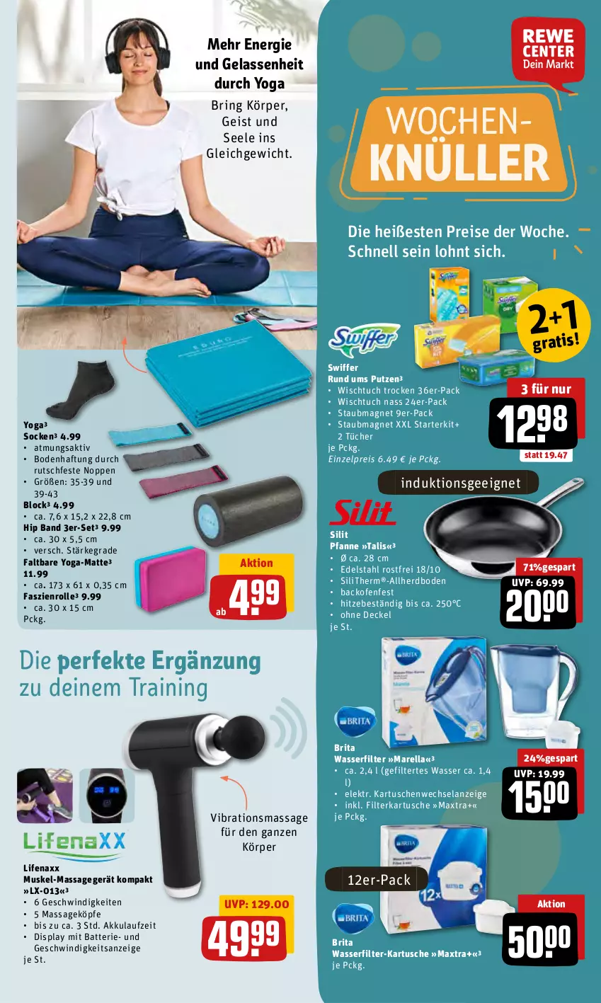 Aktueller Prospekt Rewe - Prospekte - von 13.06 bis 19.06.2022 - strona 23 - produkty: akku, backofen, batterie, brita, decke, Deckel, edelstahl, eis, Elan, Massagegerät, Maxtra, Ofen, pfanne, reis, rel, ring, socken, staubmagnet, swiffer, Ti, tuc, tücher, wasser, wasserfilter, Yo