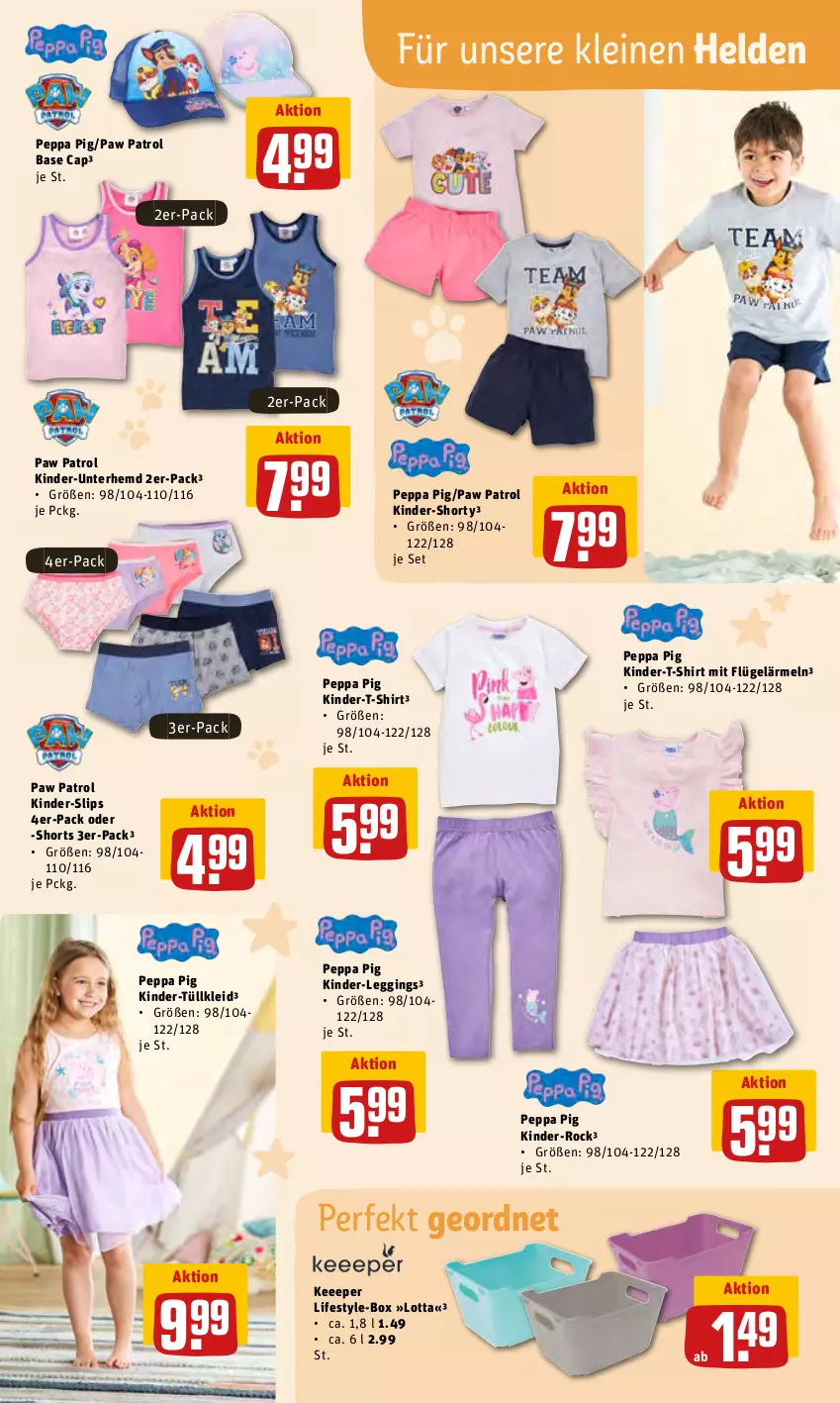 Aktueller Prospekt Rewe - Prospekte - von 13.06 bis 19.06.2022 - strona 27 - produkty: Cap, gin, hemd, Kinder, Kinder-T-Shirt, Kinder-Unterhemd, kleid, leggings, leine, Paw Patrol, Peppa Pig, shirt, shorts, shorty, slip, slips, T-Shirt, Ti, Unterhemd