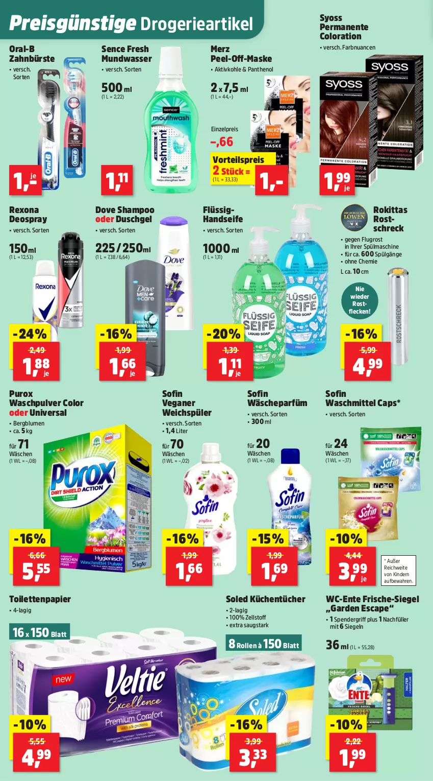 Aktueller Prospekt Thomas Philipps - von 02.06 bis 07.06.2025 - strona 14 - produkty: blume, blumen, bürste, Cap, deo, deospray, dove, duschgel, eis, ente, Handseife, HP, Kinder, küche, Küchen, küchentücher, LG, Maske, mundwasser, Nuance, oral-b, Panthenol, papier, reis, rexona, rostschreck, Seife, shampoo, syoss, Ti, toilettenpapier, tücher, vorteilspreis, wäscheparfüm, waschmittel, Waschpulver, wasser, weichspüler, Yo, zahnbürste