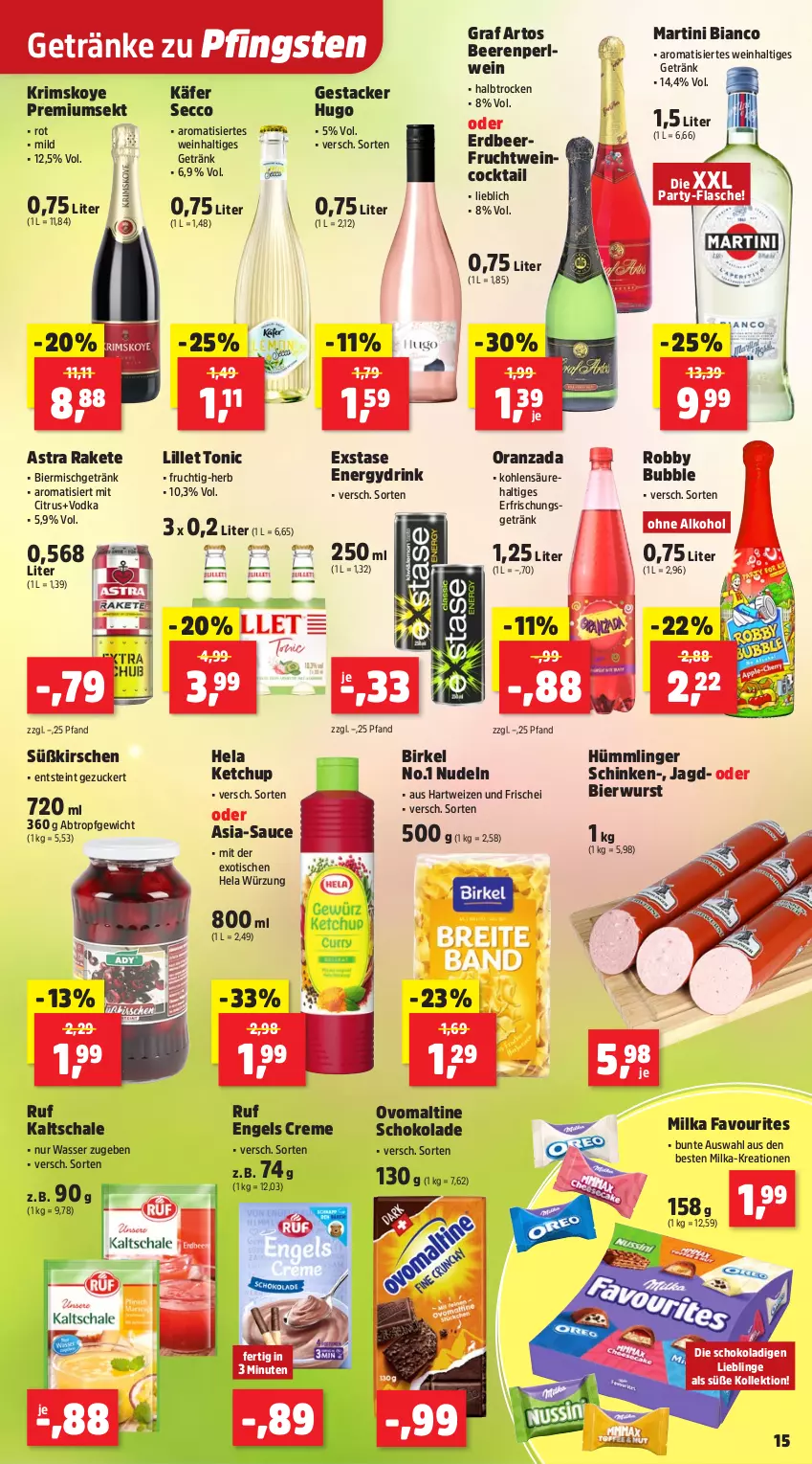 Aktueller Prospekt Thomas Philipps - von 02.06 bis 07.06.2025 - strona 15 - produkty: alkohol, Astra, beere, beeren, bier, birkel, citrus, cocktail, creme, drink, ecco, Engel, erfrischungsgetränk, flasche, frucht, getränk, getränke, hartweizen, Hela, hela würzung, hugo, käfer, ketchup, kirsch, kirsche, kirschen, lillet, martini, milka, nudel, nudeln, ohne alkohol, ovomaltine, robby, sauce, Schal, Schale, schinken, schoko, schokolade, sekt, Ti, tisch, tonic, vodka, wasser, wein, wurst, zucker
