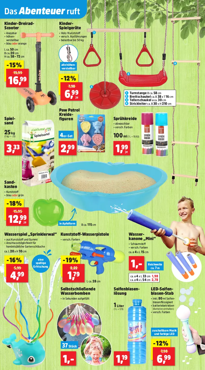 Aktueller Prospekt Thomas Philipps - von 02.06 bis 07.06.2025 - strona 8 - produkty: apfel, batterie, batterien, Dreirad, elle, ente, Garten, Holz, Kinder, Kinderspiel, Kreide, LG, ndk, orange, Paw Patrol, Sandkasten, Schal, Schaukel, schläuche, scooter, Seife, senf, spielsand, teller, wasser, wasserbomben, wasserpistole
