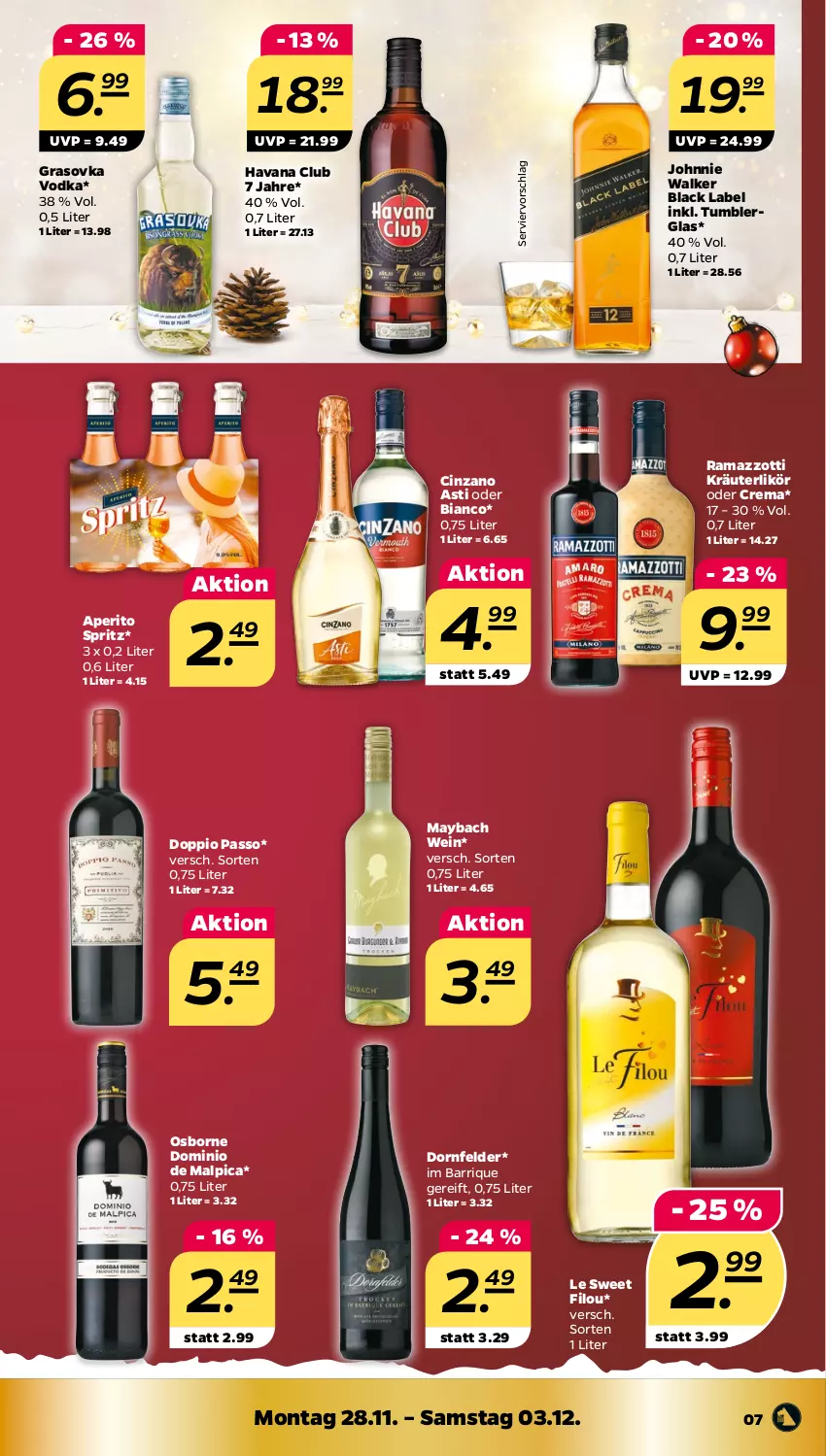 Aktueller Prospekt Netto - Woche 48 - von 28.11 bis 03.12.2022 - strona 7 - produkty: asti, black label, cin, cinzano, Cinzano Asti, doppio passo, dornfelder, Havana Club, johnnie walker, kräuter, kräuterlikör, lack, likör, maybach, osborne, passo, rama, ramazzott, ramazzotti, Ti, vodka, wein, zott