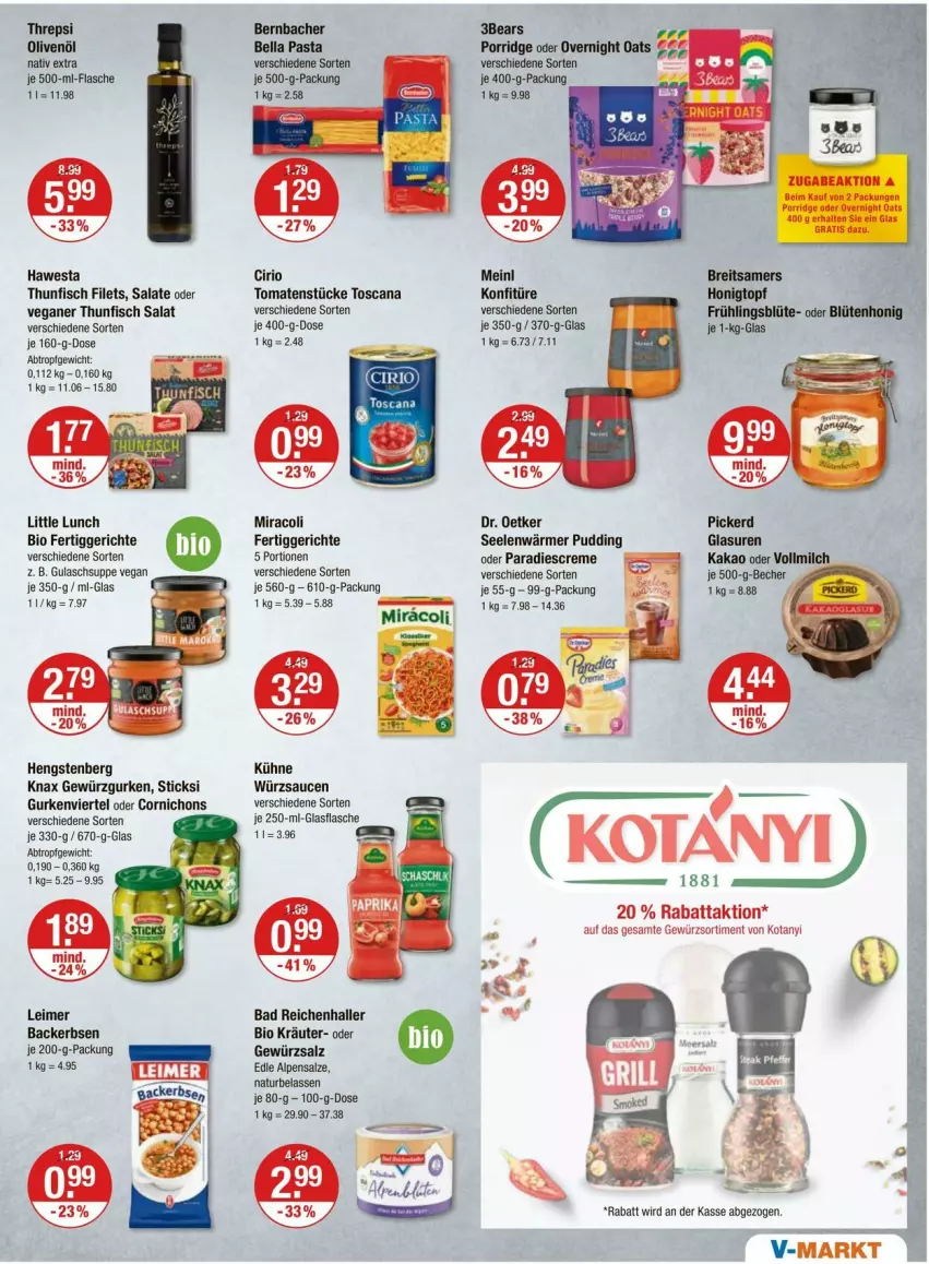 Aktueller Prospekt Vmarkt - Prospekte - von 16.10 bis 22.10.2025 - strona 11 - produkty: Bad, Becher, bernbacher, bio, Blüte, blütenhonig, Brei, cirio, creme, Dr. Oetker, eimer, erbsen, fertiggericht, fertiggerichte, filet, filets, fisch, flasche, gewürz, Gewürzgurke, gewürzgurken, gewürzsalz, glasflasche, gulasch, Gulaschsuppe, gurke, gurken, hawesta, hengstenberg, honig, kakao, konfitüre, kräuter, Kühne, leimer, milch, miracoli, natur, olive, oliven, olivenöl, pasta, porridge, pudding, salat, salate, salz, sauce, saucen, suppe, thunfisch, thunfisch filets, thunfisch salat, Ti, tomate, tomaten, Tomatenstücke, topf, vollmilch, würzsauce, würzsaucen