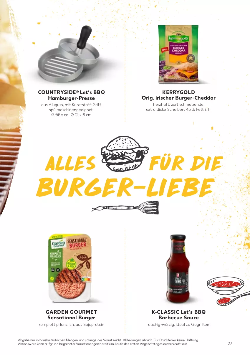 Aktueller Prospekt Kaufland - Gültig von 25.04.2022 bis 24.08.2022 - von 31.05 bis 24.08.2022 - strona 27 - produkty: angebot, barbecue, burger, cheddar, garden gourmet, grill, hamburger, kerrygold, Rauch, sauce, soja, spülmaschinen, Ti, ZTE