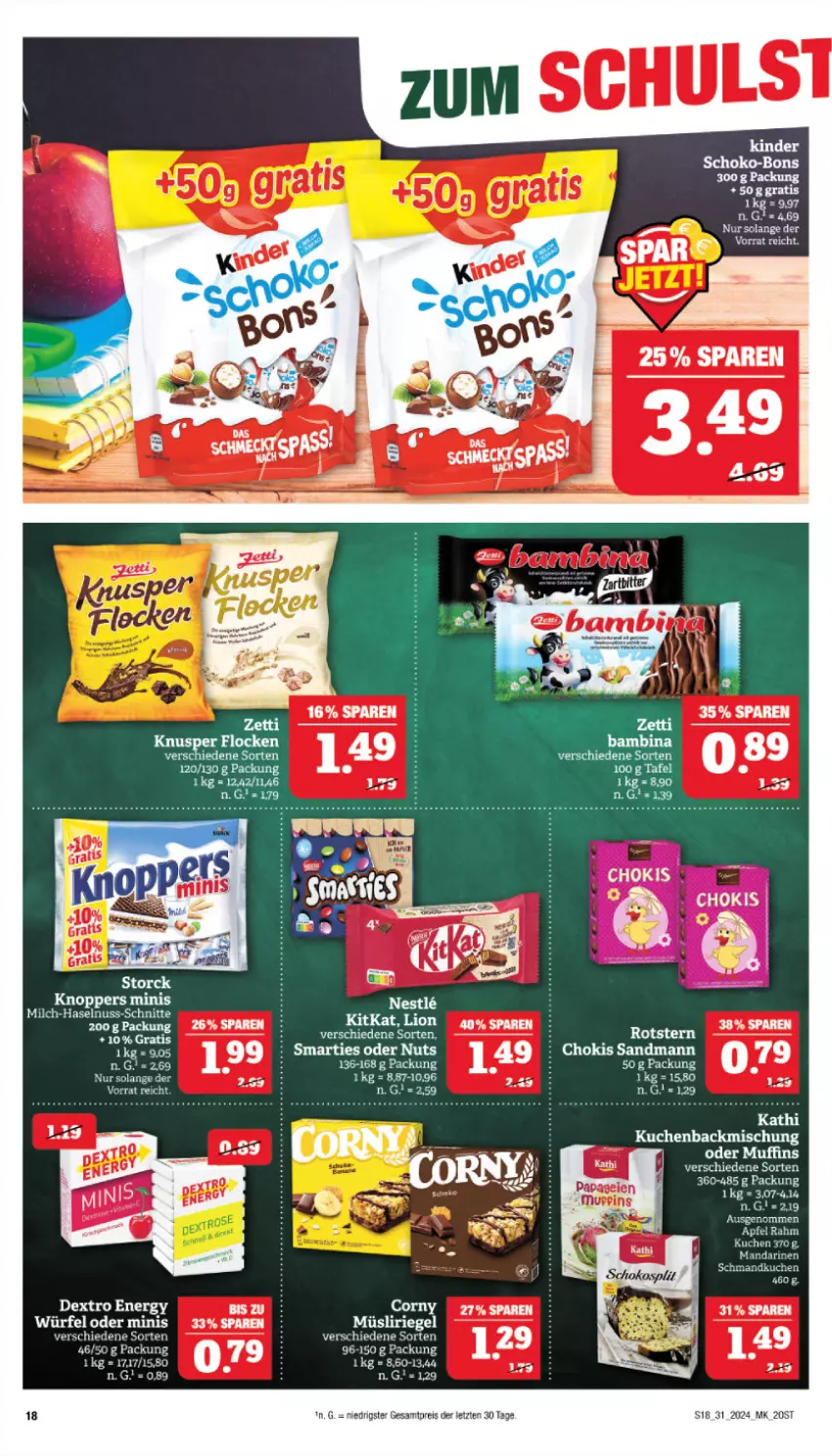 Aktueller Prospekt Marktkauf - Prospekt - von 28.07 bis 03.08.2024 - strona 18 - produkty: apfel, backmischung, corny, eis, haselnuss, Kinder, knoppers, kuchen, mandarine, mandarinen, milch, ndk, nuss, reis, schmand, schoko, schoko-bons, smarties, tee, Ti, ZTE