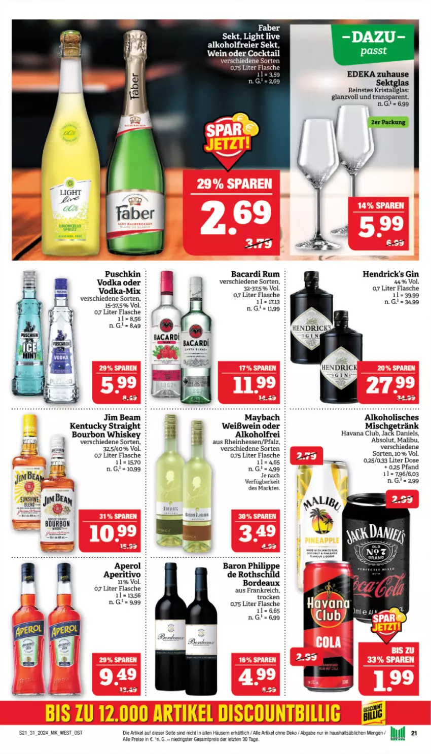 Aktueller Prospekt Marktkauf - Prospekt - von 28.07 bis 03.08.2024 - strona 21 - produkty: alkohol, aperol, bacardi, bacardi rum, bourbon, bourbon whiskey, deka, eier, eis, flasche, getränk, gin, Havana Club, Hendrick's Gin, jack daniel, jack daniels, jim beam, kentucky straight, Malibu, maybach, reis, rum, sekt, Ti, tuc, vodka, wein, Weißwein, whiskey, ZTE