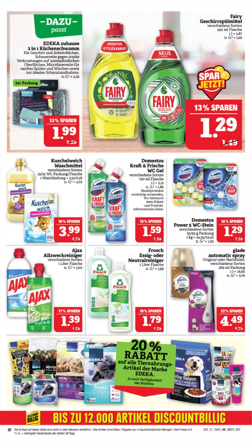 Aktueller Prospekt Marktkauf - Prospekt - von 28.07 bis 03.08.2024 - strona 22 - produkty: auto, bio, biozidprodukte, deka, discount, domestos, eis, fairy, flasche, geschirr, gin, Glade, Heu, kraft, küche, Küchen, Kuschelweich, Rauch, reis, rwe, schwamm, Spülen, Ti, waschmittel, ZTE