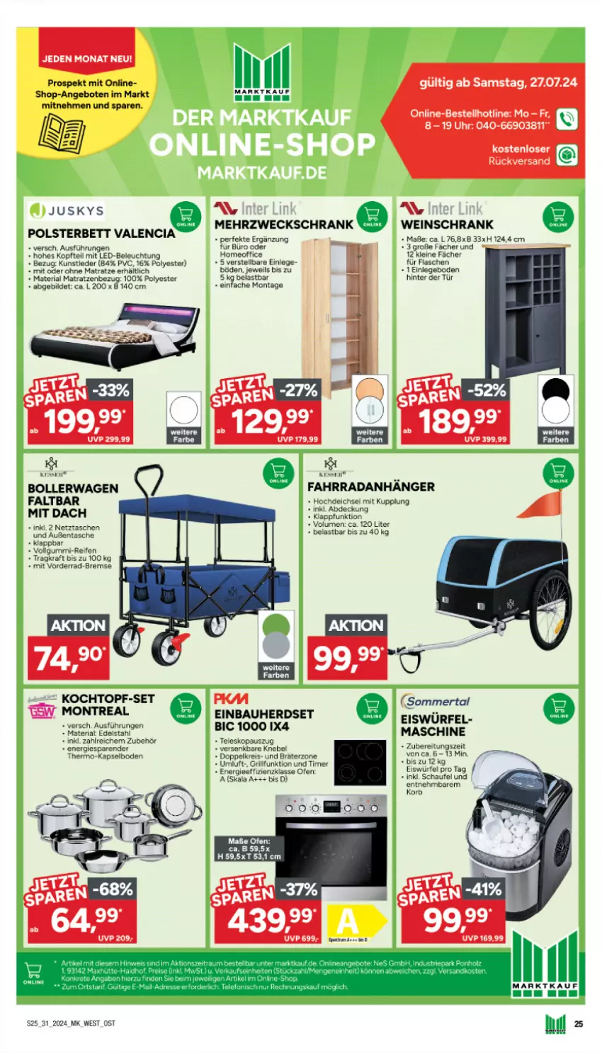 Aktueller Prospekt Marktkauf - Prospekt - von 28.07 bis 03.08.2024 - strona 25 - produkty: angebot, angebote, Anhänger, Bau, beleuchtung, bett, bollerwagen, eckschrank, edelstahl, einbauherd, einbauherdset, eis, eiswürfel, Fahrrad, flasche, grill, herdset, Kochtopf, korb, kraft, led-beleuchtung, leine, LG, matratze, matratzen, mehrzweckschrank, mit led-beleuchtung, Ofen, office, ohne matratze, polsterbett, reifen, reis, Ria, Schrank, Tasche, taschen, Teleskop, Ti, timer, topf, topf-set, uhr, weck, wein, würfel