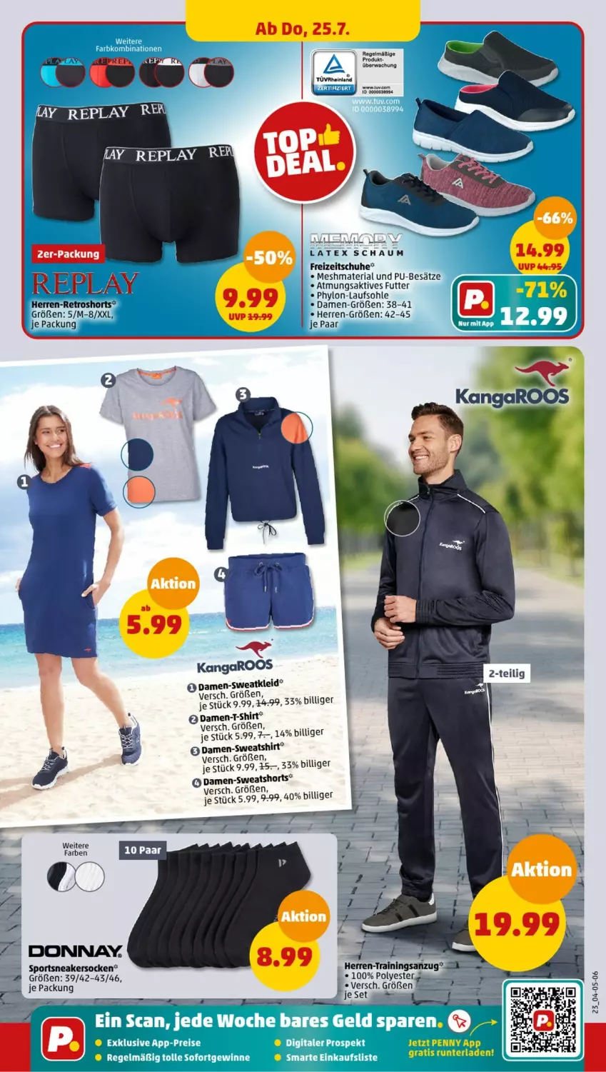 Aktueller Prospekt Penny - Prospekte - von 22.07 bis 27.07.2024 - strona 23 - produkty: Freizeitschuhe, kleid, retroshorts, schuhe, shirt, shorts, sneaker, sneakersocken, socken, Sport, Sweatkleid, Sweatshirt, sweatshorts, T-Shirt, Ti, Yo