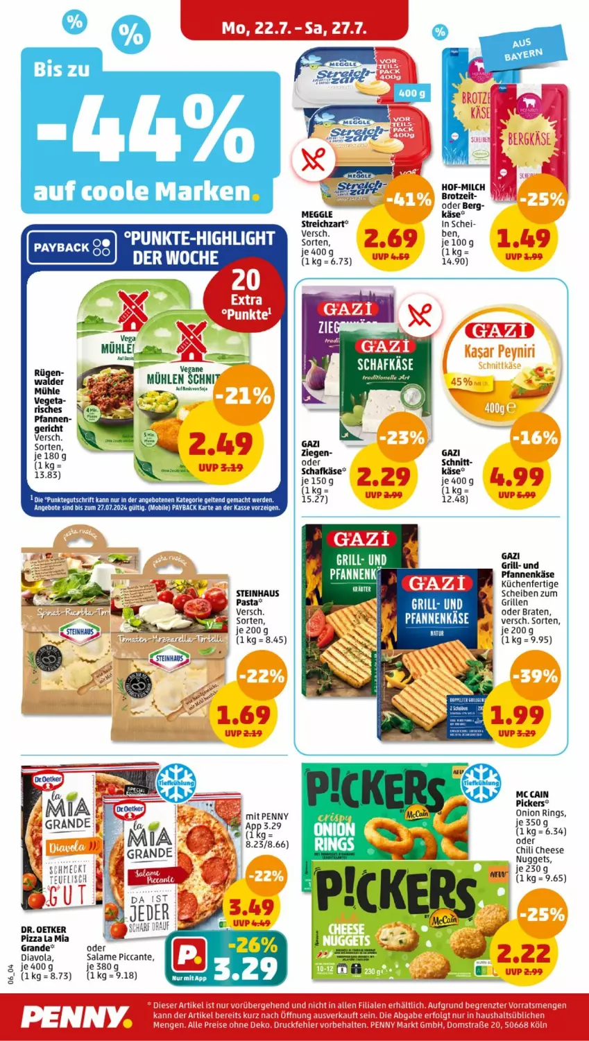 Aktueller Prospekt Penny - Prospekte - von 22.07 bis 27.07.2024 - strona 6 - produkty: angebot, angebote, braten, brot, chili, grill, Käse, küche, Küchen, LG, mc cain, milch, nero, nuggets, pasta, payback, pfanne, pfannen, pfannenkäse, pizza, ring, schafkäse, steinhaus, Streichzart, Ti