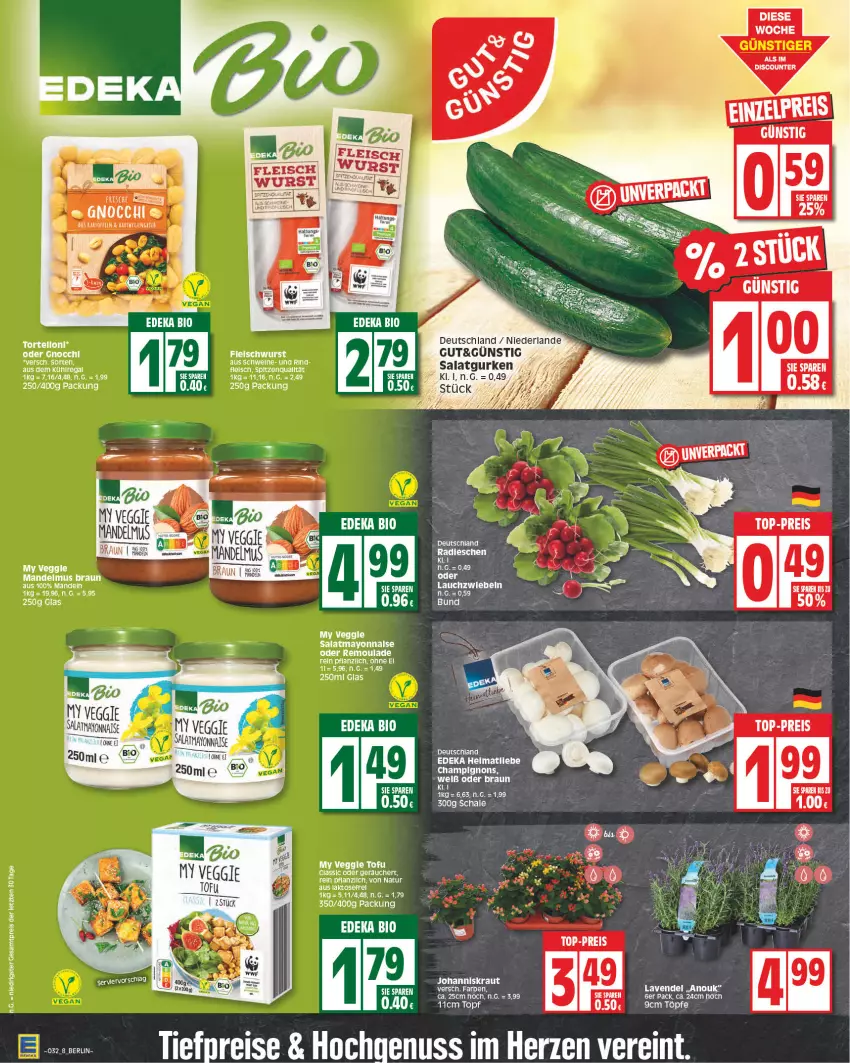 Aktueller Prospekt Edeka - Angebote der Woche - von 19.04 bis 24.04.2021 - strona 8 - produkty: bio, braun, deka, edeka bio, eis, fleisch, fleischwurst, gurke, gurken, kartoffel, kartoffeln, lavendel, natur, regal, reis, rel, remoulade, rind, salat, Salatgurke, salatgurken, Schal, Schale, tee, Ti, Tofu, top-preis, torte, tortelloni, veggie, wurst, Yo, ZTE