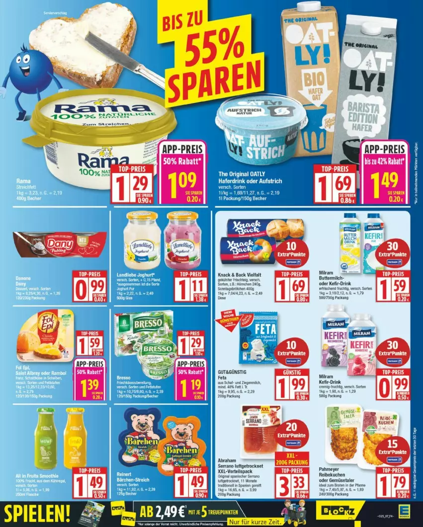 Aktueller Prospekt Edeka - Prospekte - von 16.06 bis 21.06.2025 - strona 7 - produkty: brötchen, butter, buttermilch, drink, eis, fisch, frucht, hörnchen, Kefir, kuchen, LG, milch, milram, ndk, Rana, reis, serrano, Sonntagsbrötchen, tee, Ti, top-preis