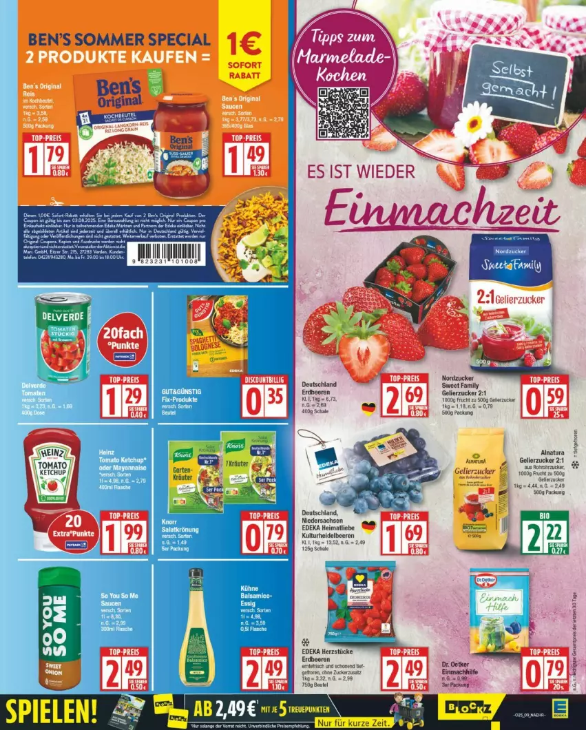 Aktueller Prospekt Edeka - Prospekte - von 16.06 bis 21.06.2025 - strona 9 - produkty: balsam, balsamico, beere, beeren, deka, eis, erdbeere, erdbeeren, fisch, gelierzucker, heidelbeere, heidelbeeren, nordzucker, reis, sac, Schal, Schale, Spiele, Ti, ZTE, zucker