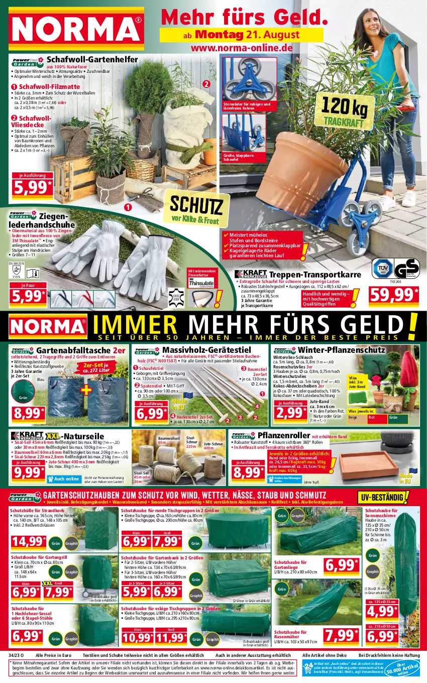 Aktueller Prospekt Norma - Norma - von 21.08 bis 28.08.2023 - strona 1 - produkty: asti, ball, Bank, Bau, Bebe, Brei, buch, decke, eis, elle, Garten, gartenbank, gartenliege, gin, grill, handschuhe, Holz, kokos, korb, kraft, krone, Kugel, leine, LG, Liege, massivholz, Meister, natur, ndk, pflanze, pflanzen, quad, rasen, rasenmäher, reis, Ria, Roller, rosen, schirme, schlauch, schuhe, schutzhülle, sessel, sonnenschirm, Spaten, Sport, strandkorb, Stühl, Tasche, Ti, Tiere, tisch, topf, tragegriff, transportkarre, wasser, Winterschutz