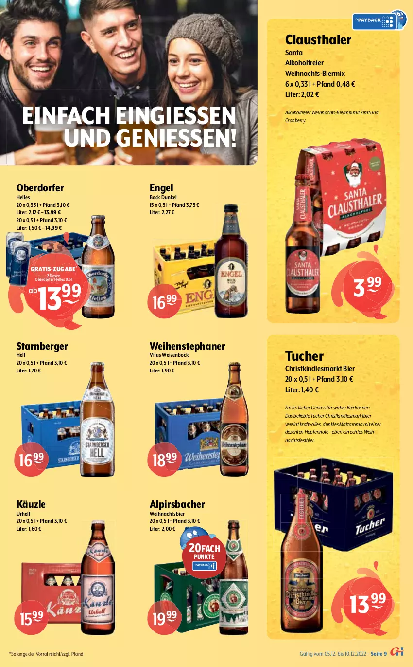 Aktueller Prospekt Getraenke Hoffmann - Prospekte - von 05.12 bis 10.12.2022 - strona 9 - produkty: alkohol, Alpirsbacher, auer, aust, Berger, bier, Biere, clausthaler, cranberry, eier, eis, elle, Engel, ente, gin, hasseröder, Kindle, Kozel, kraft, lamm, LG, lion, malz, Meister, nuss, Paula, paulaner, pils, pilsener, pilsner, premium pils, Spaten, Ti, tuc, Tucher, veltins, veltins pilsener, weihenstephan