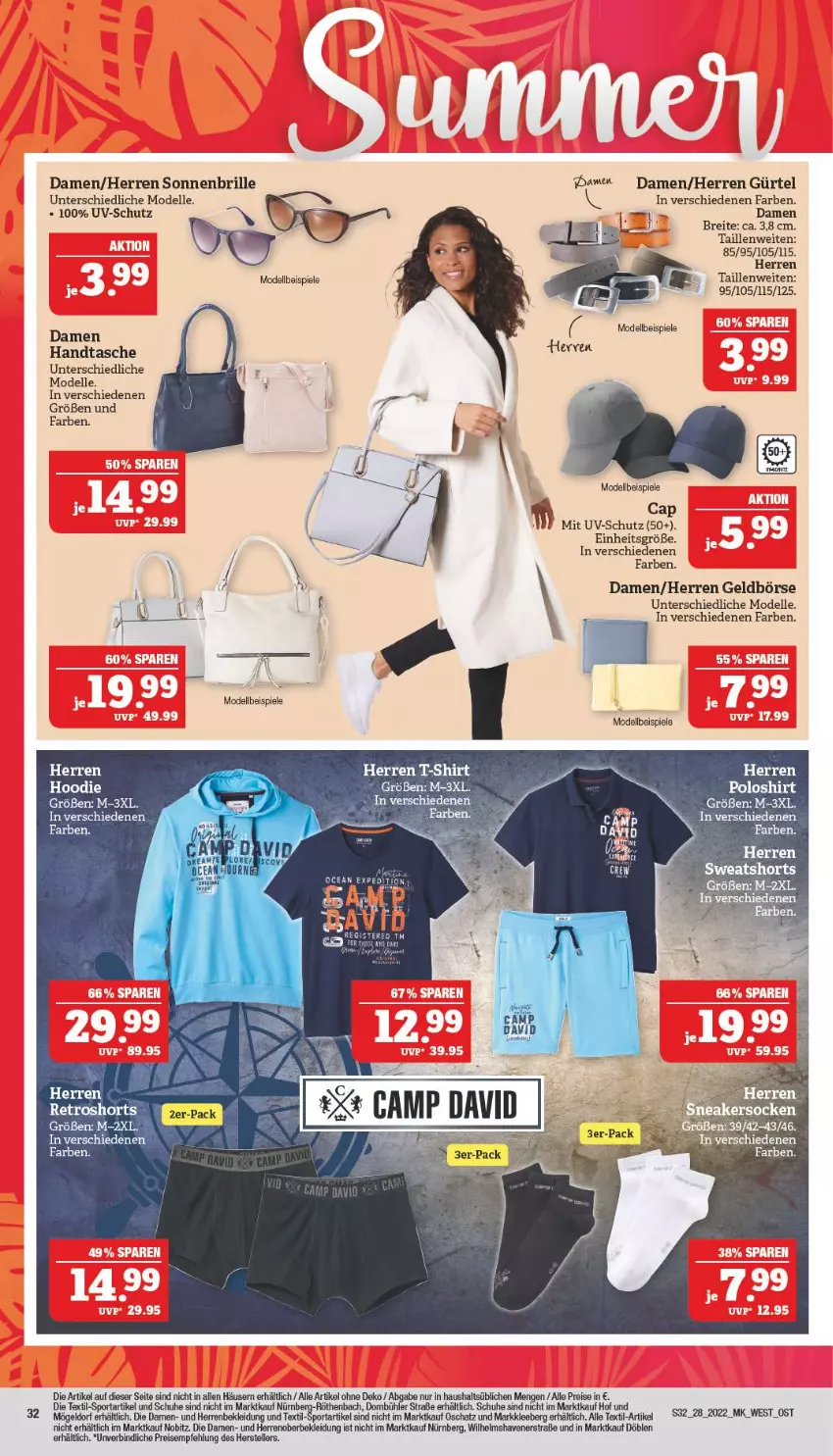 Aktueller Prospekt Marktkauf - Prospekt - von 10.07 bis 16.07.2022 - strona 32 - produkty: Brei, Brille, Cap, dell, eis, elle, Geldbörse, Handtasche, kleid, Kleidung, Mode, reis, retroshorts, schuhe, shorts, sonnenbrille, Spiele, Sport, Tasche, teller, Ti, uv-schutz