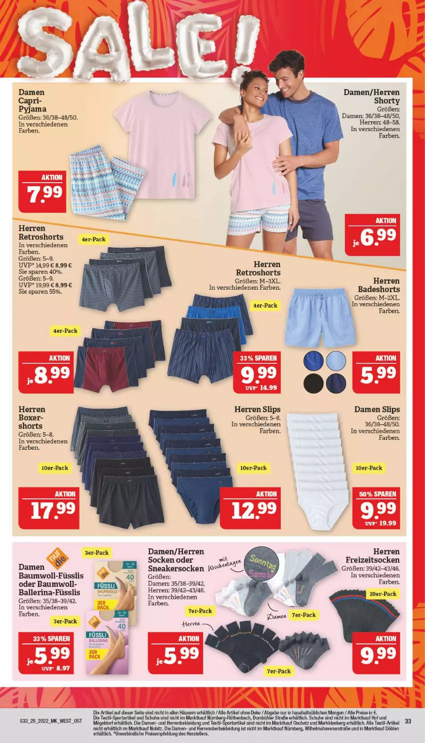 Aktueller Prospekt Marktkauf - Prospekt - von 10.07 bis 16.07.2022 - strona 33 - produkty: Bad, badeshorts, ball, Bau, Cap, eis, elle, Freizeitsocken, kleid, Kleidung, Pyjama, reis, retroshorts, schuhe, shorts, shorty, slip, slips, sneaker, sneakersocken, socken, Sport, teller, Ti