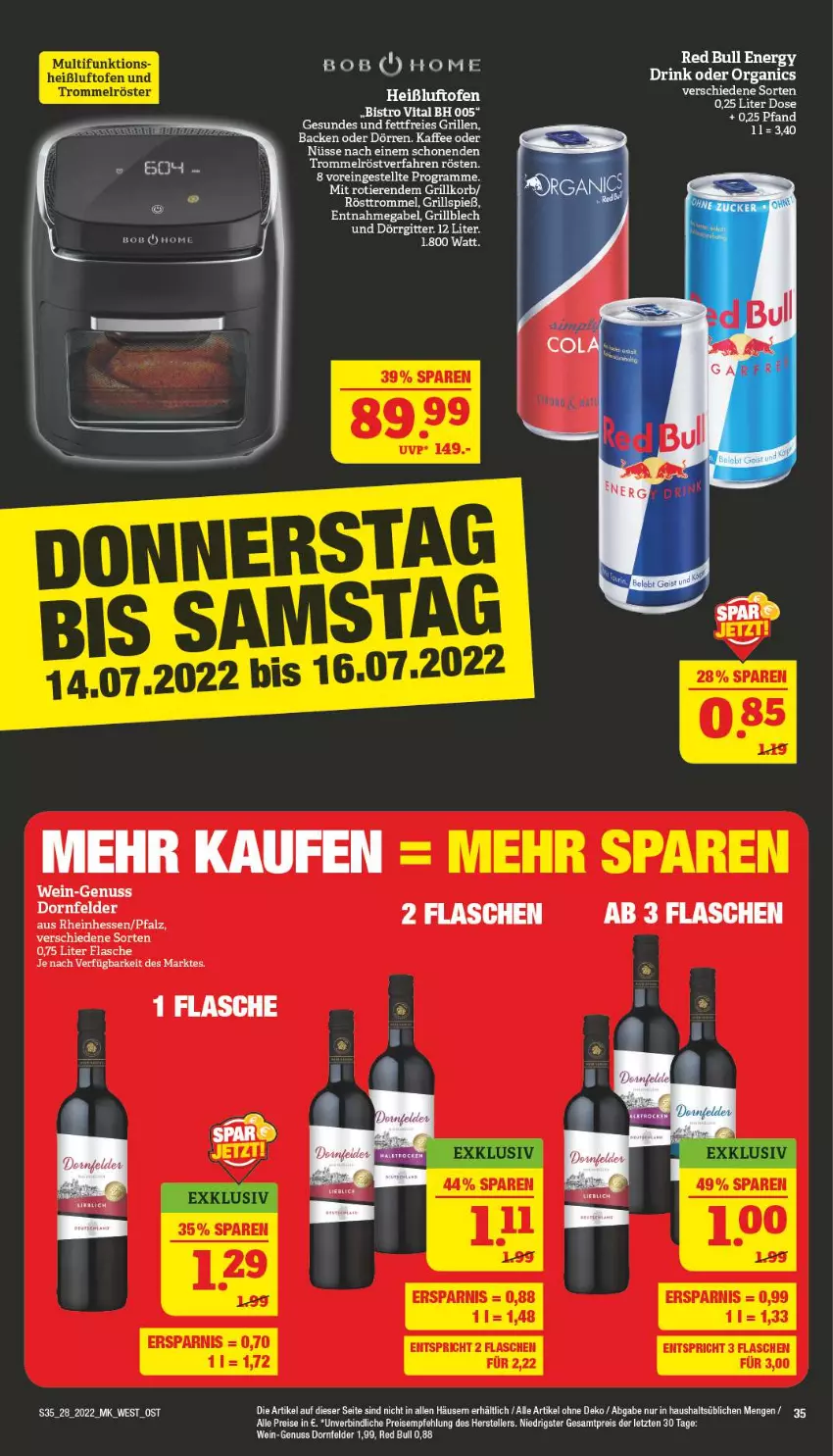 Aktueller Prospekt Marktkauf - Prospekt - von 10.07 bis 16.07.2022 - strona 35 - produkty: dornfelder, drink, eis, elle, flasche, gabel, grill, kaffee, LG, nuss, Ofen, red bull, reis, teller, Ti, trommel, vita, wein, Yo, ZTE