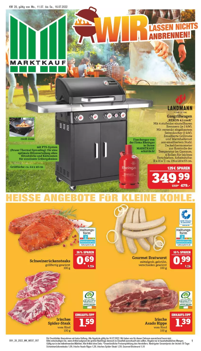 Aktueller Prospekt Marktkauf - Prospekt - von 10.07 bis 16.07.2022 - strona 37 - produkty: angebot, angebote, Bau, bratwurst, decke, Deckel, eis, Elan, elle, garraum, gasgrill, gewürz, gin, grill, grillrost, Kocher, LG, reis, rel, rind, Rückensteak, rückensteaks, schwein, schweine, schweinerücken, steak, steaks, teller, thermometer, Ti, wein, weine, wurst, ZTE