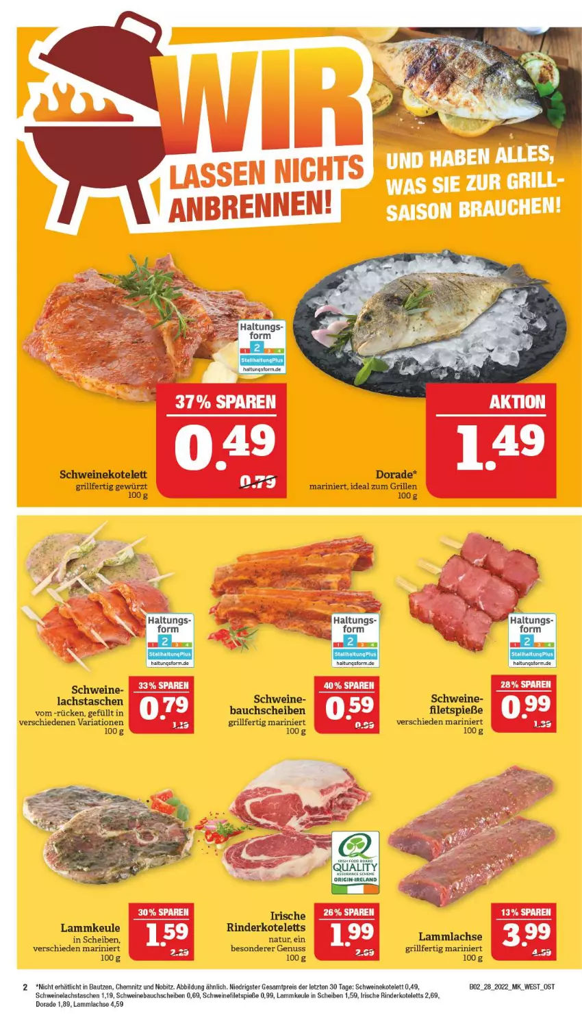 Aktueller Prospekt Marktkauf - Prospekt - von 10.07 bis 16.07.2022 - strona 38 - produkty: Bau, bauchscheiben, Dorade, filet, filets, gewürz, grill, ideal zum grillen, kotelett, lachs, lamm, lammkeule, lammlachse, natur, nuss, Ria, rind, rinder, schwein, schweine, Ti, wein, weine