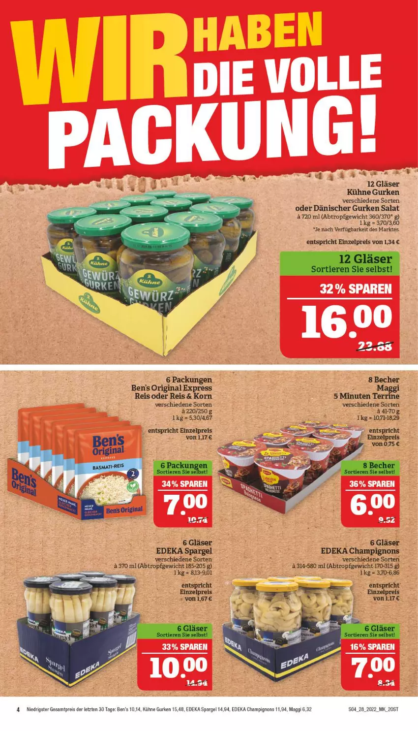 Aktueller Prospekt Marktkauf - Prospekt - von 10.07 bis 16.07.2022 - strona 4 - produkty: Becher, champignon, champignons, deka, eis, gin, Gläser, korn, reis, rel, spargel