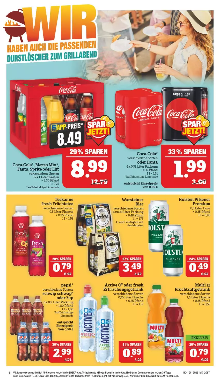 Aktueller Prospekt Marktkauf - Prospekt - von 10.07 bis 16.07.2022 - strona 40 - produkty: 7UP, aktionspreis, bier, coca-cola, cola, deka, eis, erfrischungsgetränk, flasche, frucht, früchte, Früchtetee, fruchtsaft, fruchtsaftgetränk, getränk, holsten, holsten pilsener, limo, limonade, nuss, pepsi, pils, pilsener, reis, saft, Schwip Schwap, steiner, tee, teekanne, Ti, warsteiner, ZTE