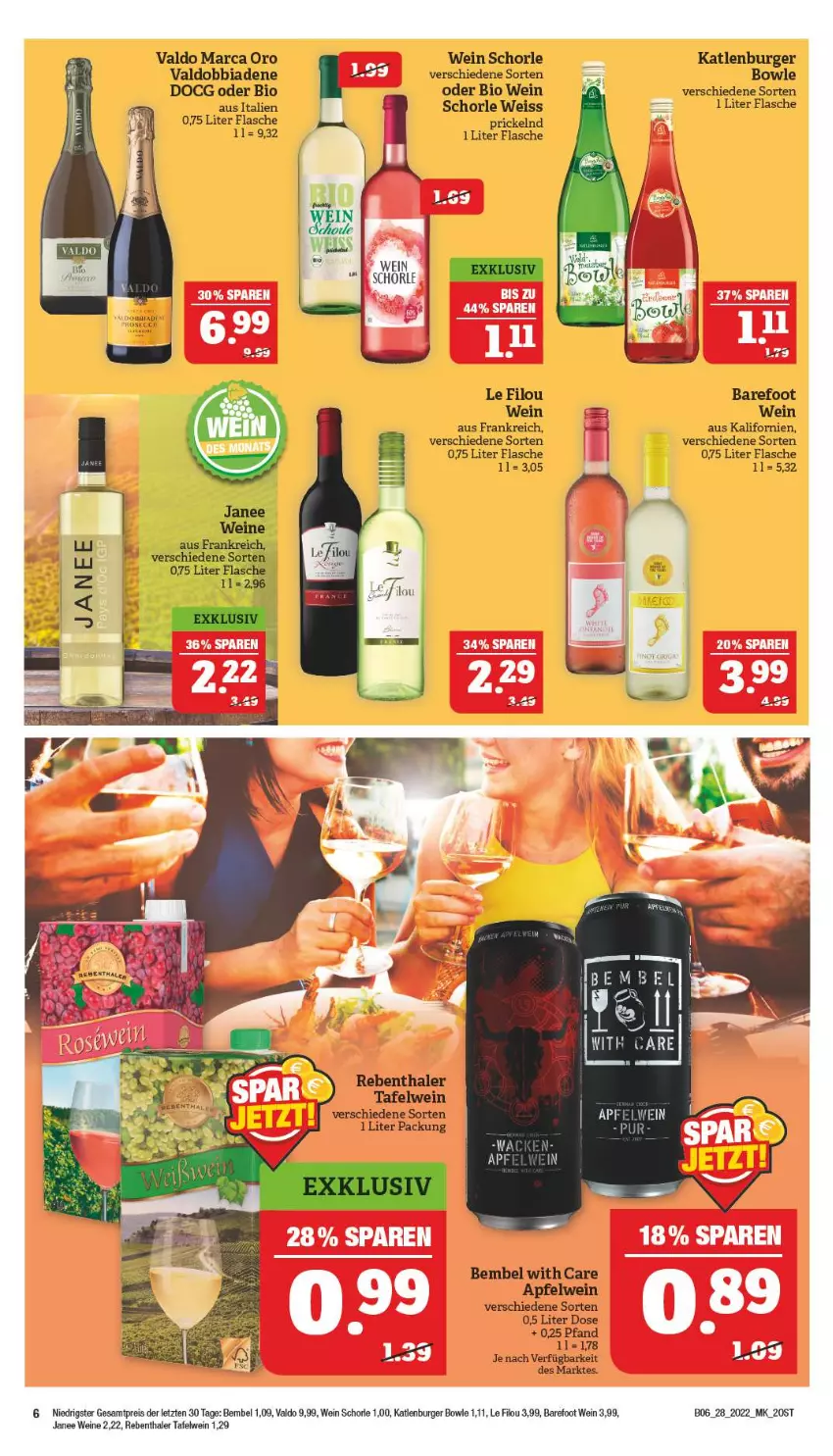 Aktueller Prospekt Marktkauf - Prospekt - von 10.07 bis 16.07.2022 - strona 42 - produkty: apfel, apfelwein, bio, bowle, burger, eis, flasche, katlenburger, schorle, valdo, wein, weine